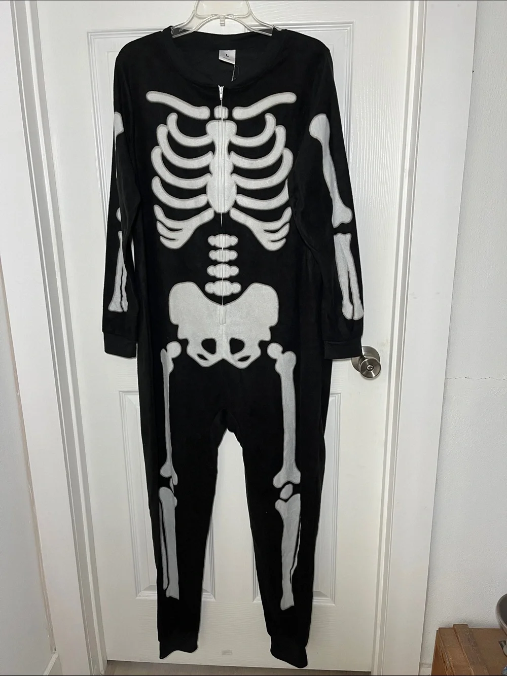 Black Skeleton Micro Fleece Onesie Pajamas with White Bones NWT